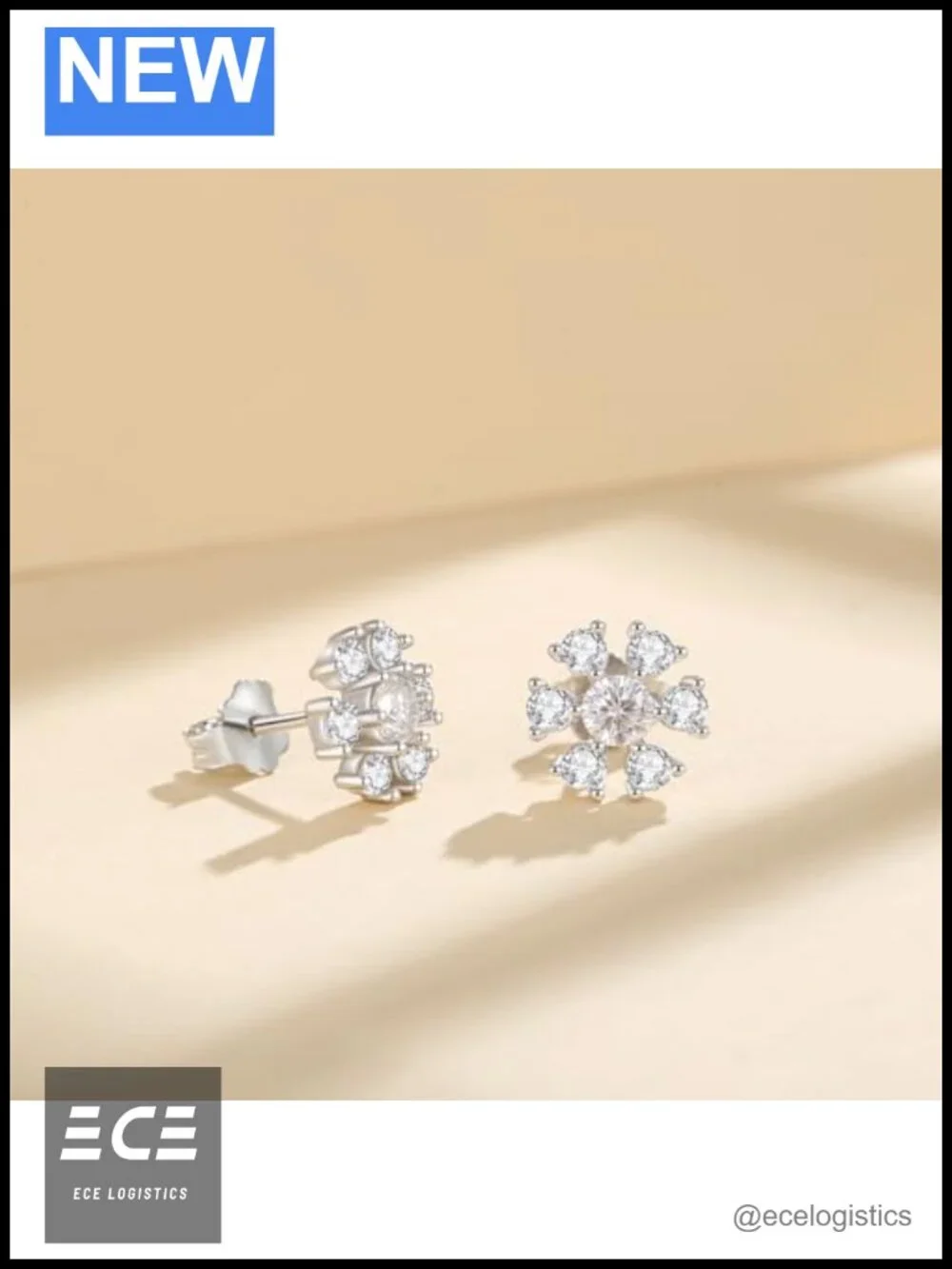 Moissanite Flower Stud Earrings 925 Sterling Silver Plated 18K White Gold